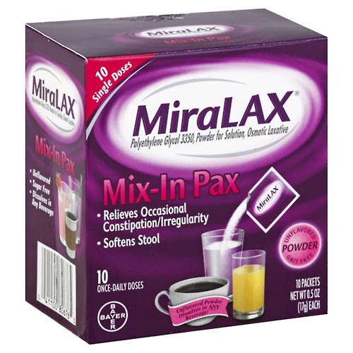 Image for MiraLax Laxative, Osmotic, Powder, Unflavored, NeatPax,10ea from EVERS PHARMACY